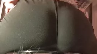 Reverse Cowgirl Toilet Farts in Black Leggings