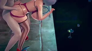 Busty Girl Bend Over the Bar Counter  3D Hentai