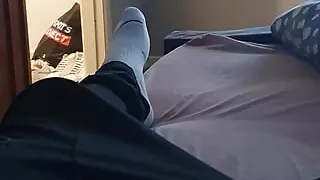Step son trying to jerk off while his maid vacuum his room
