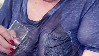 Hot granny playing wet t-shirts that huge tits this fat old woman has