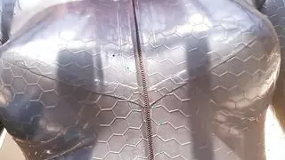 Latex Rubber Fetish Catsuit Homemade Video of Curvy Girl in Texturized Fetisch Clothes