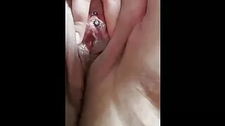 Edging my dripping wet cum filled pussy - slapping myself as punishment for cumming. Pierced Clit!