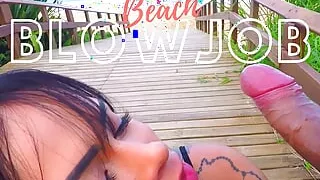 Sexy & Submissive Close Up POV Blowjob & Cum In Mouth Public Beach Sex