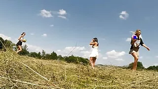 No Panties No Bra Girls Play Volleyball Outdoors in the Wild to show Boobs and Pussy on a Summer Day