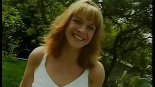 Young blonde whore smiles as stud drills her cunt outdoors