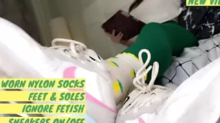 Cute nylon socks feet ignore footslave training