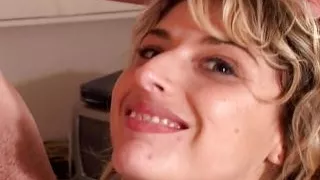 French blonde slut getting her mouth filled after a deep anal fuck