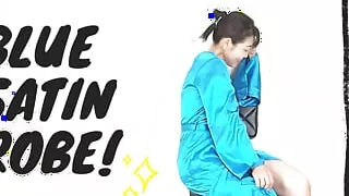 Blue satin robe