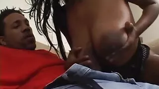Black slut with huge breasts gets pussy fucked by black stud