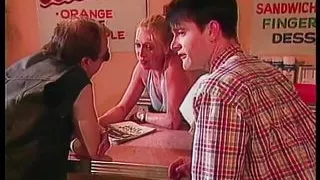 Blonde fucker showcases her tits while sucking on every inch of cock