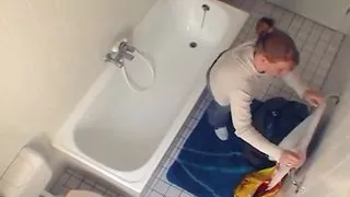 Sexy chubby amateur fucks herself in the bathroom