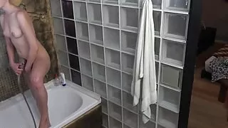 Masturbate to a palpitating naked video of my girlfriend bathing