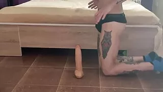 A huge dildo stretches a twink's ass and brings him to orgasm - 398