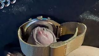 Two gold smartwatch on my dick.