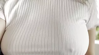 Wifey goes braless and jumps around with her perfect tits teasing