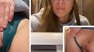 Teen fucks herself in public toilette at the Cinema