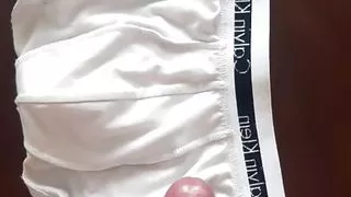 Huge load in white Calvin Klein boxer