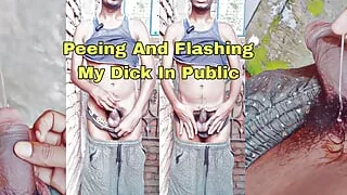Indian sexy boy flashing his big cock in the public and after that he's peeing in the outside