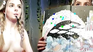 My lovely Step Sister is coloring a coloring book completely naked