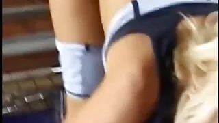 Sexy blond in gymn pussy fucked by stud in dark glasses after he lifts weights