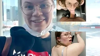 Chubby teen with big ass fucked extremely public at the airport. Creampie from security guards