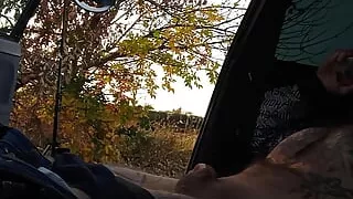 my wife jerks off my dick in the car in nature