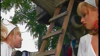 Three lesbian nurses eat pussy outdoors