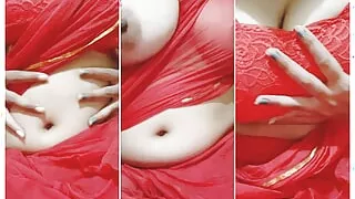 boobs show in sexy red saree yammy