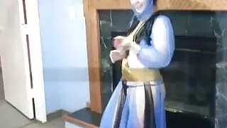 Chick in genie costume rams dildo in pussy