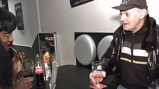 Big black whore sucks old white cock