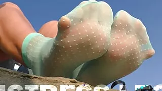 Outdoor Soles Tease In Cute Turquoise Nylon Socks