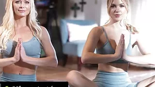 MOMMY'S GIRL - Horny MILF Harshly Scissors Her Stepdaughter After Getting Hard-Fingered During Yoga