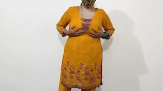 Beautiful Desi Punjabi Bhabhi with Big Natural Tits Masturbating by Cucumber