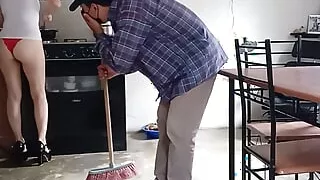 A lucky cleaning worker surprises this divine horny stepmother ready to fuck in heels.