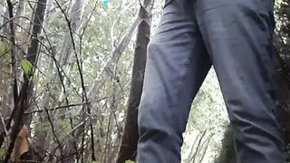 Masturbating many cum in forest when cruising