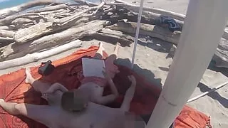 Exhibitionist Teacher Outdoor Amateur Milf Handjob Big Cock on Nudity Beach public in front of voyeur with cum P1 - MissCreamy