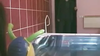 Lusty slut with tight body rides a long white dick in sauna