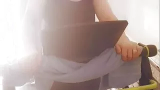 Step mom on treadmill running session to lose some weight