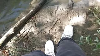 Jon Arteen plays in the mud with his new sneakers Nike Air Force One AF1 sockless. Boy foot fetish gay porn video  This twink tr