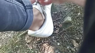 Dirty soles with chocolate and ketchup in each Nike Air Force 1 sneakers, then walk in the park and the streets  Dirty soles due
