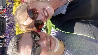 Hot-Sexy mature slut sucking his big cock with some deepthroat action.