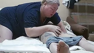 wife watches mother-in-law sucking my cock close up