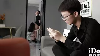 Hubby's best friend fuck Horny Asian Cheating wife in the kitchen while husband play games.