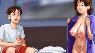 Summertime Saga #92 - Huge tits landlady catches her lodger jerking off in Her Room