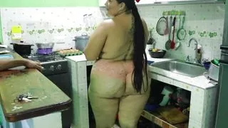 My sister's boyfriend fucks me very hard in the kitchen