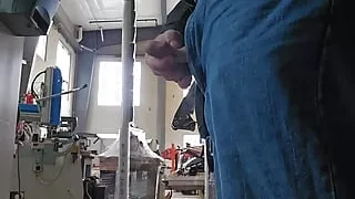 Emptying my bull balls in the open warehouse