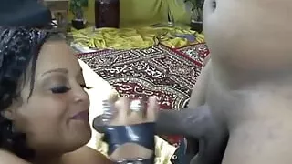 Black stud getting his huge hard dick sucked by fat slut after licking pussy