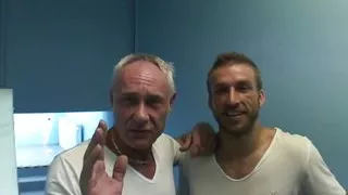 Bubbly blonde gets pounded from behind while sucking another dude's dick