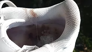 On order, this boy jerks off his cock, squirts cum in dirty smelly shoes, into Nike Air Force One AF1 sneakers, he packs your pr