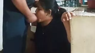 Fucked employee when washing dishes, almost discovered by my wife